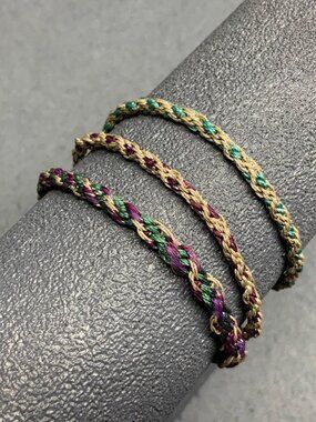 Woven Twisted Cord Bracelet Trio 7 In Gray Purple Turquoise Silver Versatile 70s